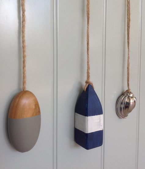 Nautical bathroom light pulls perfect for adding coastal details to cloakrooms or bathrooms - supplied with an aluminium light pull adaptor that's really easy to fit - instant nautical style Bathroom Pull Cord, Light Pull Cord Ideas, Pinterest Bathroom, Bathroom Light Pulls, Bathroom Family, Blue Bathrooms Designs, Beach House Lighting, Front Closet, Downstairs Cloakroom