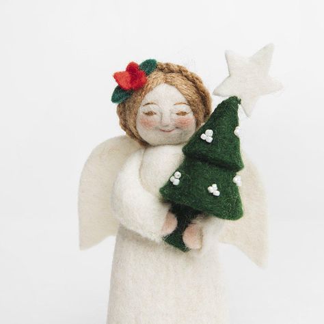 Felt Angel Ornaments, Vintage Angel Tree Topper, Needle Felted Owl, Felt Angel, Angel Christmas Tree Topper, Needle Felted Christmas, Felt Owl, Handmade Angels, Angel Tree Topper