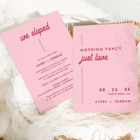 Retro Pink and Red We Eloped Elopement Reception Elope Party Invitation, Wedding Invites Reception Only, Backyard Elopement Reception, We Do We Did We Eloped, Elopement Party Receptions, We Eloped Reception Invitations, Elopement Stationery, Elopement Reception Invitations, Elopement Invitations