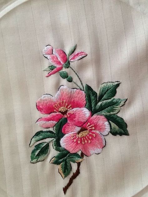 Satin Stitch Flower, Hand Embroidery Ideas, Flower Hand Embroidery, Roses Embroidery, Painting Embroidery, Pretty Embroidery, Hand Embroidery Patterns Flowers, Floral Embroidery Patterns, Basic Embroidery Stitches