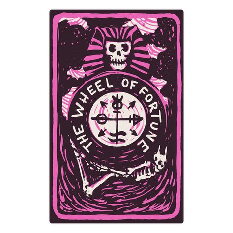 The Wheel of Fortune card in a skeleton-themed tarot PNG Design Tarot Card Wheel Of Fortune, Pink Tarot, Wheel Of Fortune Tarot, Fortune Cards, Playlist Covers, Wheel Of Fortune, Tarot Deck, Spotify Playlist, Starter Pack