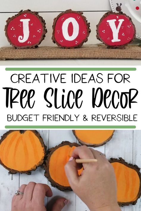 Tree Slice Decor, Wood Slice Crafts Diy, Wood Discs Crafts, Budget Christmas Decor, Boo Decor, Natural Christmas Decorations, Joy Decor, Fundraising Crafts, Wood Log Crafts