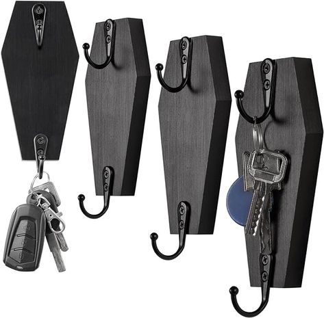 4 Pieces Coffin Wall Hook for Keys - Spooky Gothic Home Decor for Wall - Rustic Black Wooden Hanger for Keys, Mugs, Purse, Towel, Clothes - Wall Mounted Mini Coffins Hanger for Halloween Decoration : Amazon.co.uk: Home & Kitchen Goth Room, Gothic Decor Bedroom, Gothic Room, Haunted House Decorations, Spooky Home Decor, Halloween Coffin, Gothic Furniture, Dark Home Decor, Horror Decor