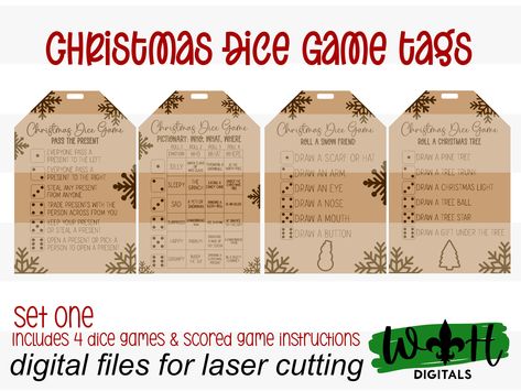 Christmas Dice Game Tags Set 1 Laser Engraved Stocking - Etsy Australia Christmas Dice Game, Christmas Lights Drawing, Christmas Pictionary, Friend Drawing, Christmas Tree Picks, Christmas Games For Adults, Christmas Tree Drawing, Gift Exchange Games, Candy Games