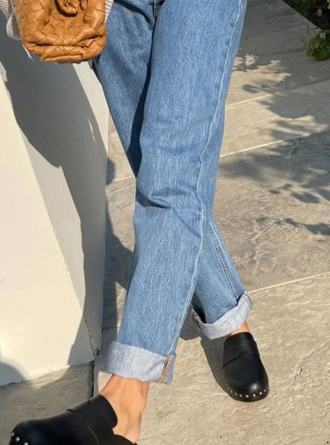 5 Clog Outfits Fashion Insiders Are Wearing Right Now | Who What Wear Sling Back Clogs Outfit, Brown Slip-on Clogs For Winter, Leather Clogs Outfit, Chic Black Slip-on Clogs, Wear Socks With Open Back Clogs?, Winter Slip-on Clogs With Buckle Closure, Clog Outfits, Zara Poplin Shirt, Clogs Outfit