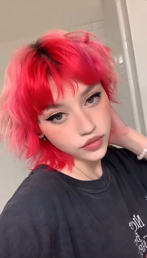 Pink Mullet, Kailee Morgue, Red Pink Hair, Hair Colour Design, Hot Pink Hair, Pink Hair Dye, Short Grunge Hair, Shaggy Short Hair, Hair Color Options