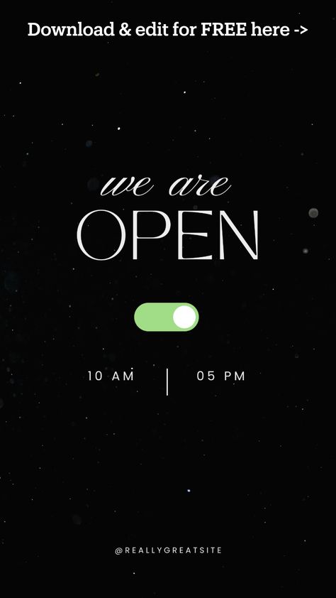 Announce your business reopening with this sleek black minimalist "We Are Open" Instagram Story template. Perfect for catching your followers' attention with a modern and clean design. This template is fully editable, free, and watermark-free. Personalize it and download from the link in the image to Canva. #WeAreOpen #BusinessReopening #InstagramStory #EditableTemplate #MinimalistDesign #FreeDownload #ModernBusiness #SocialMediaMarketing We Are Open Instagram Story, Now Open Instagram Post, Giveaway Template Instagram, Cup Business, Lense Flare, History Instagram, Nail Business, Template Black, Black Minimalist