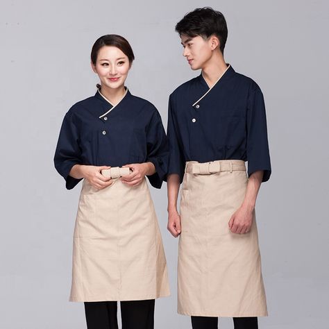 Kimono Uniform Restaurant, Chef Fashion Woman, Korean Waiter Uniform, Ramen Chef Uniform, Japanese Waiter Uniform, Sushi Chef Uniform, Japanese Chef Uniform, Japanese Restaurant Uniform, Chef Outfit Women Style