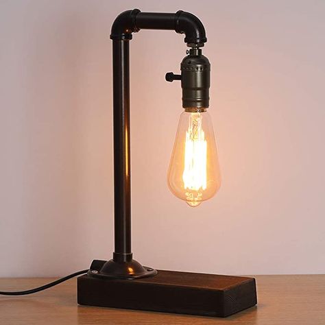 Tin Star Lights, Edison Bulb Lighting, Edison Floor Lamp, Black And White Room, Edison Table Lamp, Lampe Steampunk, Steampunk Table Lamp, Edison Bulb Lamp, Wood Desk Lamp