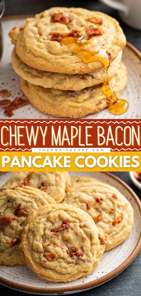 Dessert With Bacon, Bacon Desserts Easy, Baking With Bacon, Bacon Cookies Recipes, Maple Bacon Cookies Recipes, Maple Bacon Desserts, Sweet And Salty Recipes, Maple Bacon Pancake Bites, Sweet Bacon Recipes