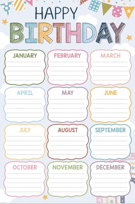 Birthday Calender Ideas For Work, Birthday Calendar Craft, Happy Birthday Calendar, Birthday Calendar Classroom, Birthday Calendar Template, Birthday Chart Classroom, Birthday Chart, Class Birthdays, School Kids Crafts