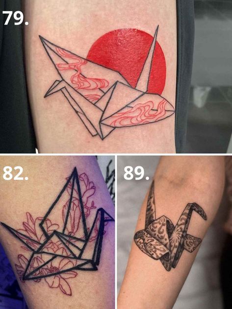 Origami Tattoos, Japanese Origami Tattoo, Origami Tattoo Ideas, Origami Crane Tattoo, Paper Crane Tattoo, Goose Tattoo, Origami Tattoo, Bird Tattoo Meaning, Places To Get Tattoos