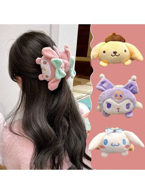 1PC Hair Clip Hello   Melody Cute Kitty Cat Cartoon Plush Hair Claw Clip Kawaii Hairpin Back Head Hair Non Slip Elastic For Face Wash Spa Makeup Accessories (Some Parts May Be Random)I discovered amazing products on SHEIN.com, come check them out! Hello Melody, Kawaii Hair Clips, Kawaii Hair, Cat Cartoon, Hair Band Accessories, Pink Rabbit, Hair Claw Clip, Cute Kitty, Girly Accessories