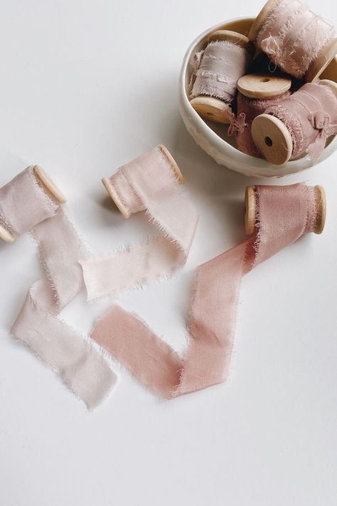 Silk Ribbon Aesthetic, Pink Silk Ribbon, Hand Dyed Silk Ribbon, Linen Ribbon, Pink Table, Wedding Ribbon, Invitations Wedding, 자수 디자인, Hand Dyed Silk