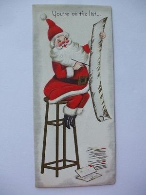 Vintage Christmas Cards Santa Claus Checking List and Sign Saying Hello Calendar Tall Chair, Christmas Whimsy, Cocoa Cola, Santa's List, Christmas Card Images, Vintage Holiday Cards, Christmas Santas, Christmas Windows, Saint Nick