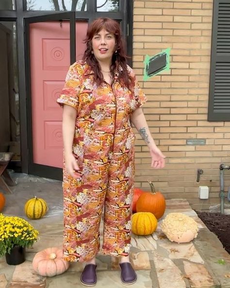 Jamie Hamilton on Instagram: "I’ve been living in this all-cotton 🍄‍🟫🍄‍🟫 print @lucyandyak jumpsuit: It’s so comfortable and exactly my aesthetic! Print by @carolineclark_design OBSESSED ⁣

(also working on house - hence the mess!)
⁣
Based on the reviews, I read to size up to accommodate a long torso - so I did. But I didn’t need to. But the cool thing is bc of the elastic in the back - it is still very nicely fitted. ⁣
⁣
I have many items by Lucy and Yak - some are three years old. And everything is made to last!⁣
⁣
Sizes: 00-28 US ⁣
⁣
Shoes: @duckfeetusa - they are purple! There’s some purple in the jumpsuit print - so this feels like a perfect pairing!⁣

Had to wear my Merry Mushroom 🍄 earrings and ring inspired by reindeer moss
⁣

⁣
⁣
#lucyandyak #vintagestyle #inmyyaks #duckfeet Duckfeet Shoes Outfit, Duckfeet Shoes, Merry Mushroom, Duck Feet, Lucy And Yak, Reindeer Moss, Aesthetic Print, Inner Landscape, Mushroom Earrings