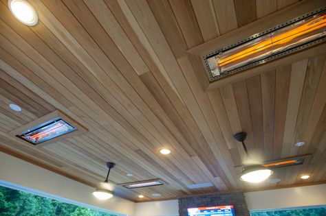 Porch Heater, Garage Heater, Brick Fireplace Makeover, Porch Ceiling, Outdoor Pavilion, Retractable Screen, Flagstone Patio, Deck Designs Backyard, Deck Designs