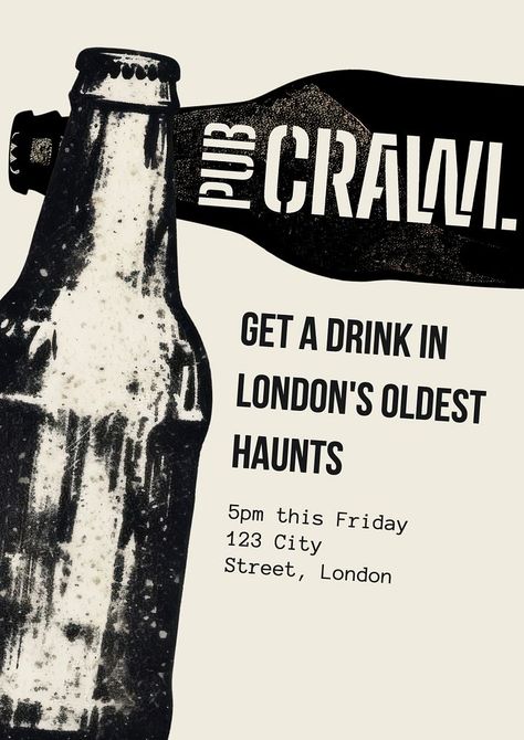 Pub crawl poster template | premium image by rawpixel.com / Saveshitz Pub Crawl Poster, Beer Design Poster, Brewery Graphic Design, Bar Opening Poster, Beer Poster Ideas, Pub Poster, Beer Poster Design, Beer Graphic Design, Poster Beer