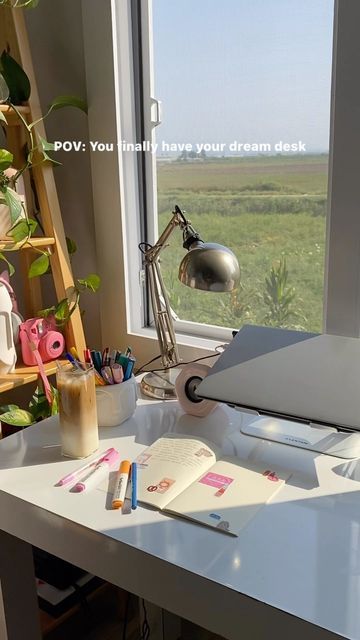 Study Desk With Window, Study Desk In Front Of Window, Study Table In Front Of Window, Desk In Front Of Window, Desk Tour, Dream Desk, Desk Inspiration, Room Upgrade, Desk Ideas