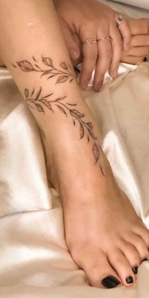 Vine Wrap Around Ankle Tattoo, Foot Wrap Tattoo, Ankle Vine Tattoos For Women, Flower Ankle Tattoo Wrap Around, Feet Tatoos Woman, Floral Ankle Tattoo Wraps, Tattoo Feet Women, Vine Tattoo Leg, Anklet Tattoos Wrap Around