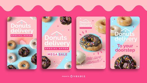 Donuts delivery social media stories set #AD , #AFFILIATE, #SPONSORED, #social, #set, #stories, #delivery Delivery Social Media Post, T Shirt Designs Graphics, Donut Delivery, Colorful Donuts, Brochure Layout, Awesome Food, Mini Donuts, Story Setting, Educational Projects