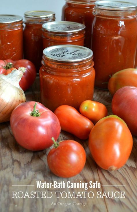 Roasted Tomato Soup Canning, Hot Water Bath Canning, Canned Spaghetti Sauce, Tomatoes Recipes, Roasted Tomato Sauce, Water Bath Canning, Canning Tomatoes, Roasted Tomato, Safe Water