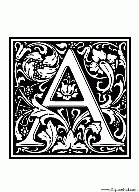 Alphabet médiéval - Lettrines Kelmscott Press, Initial Fonts, Monogram Art, Monogram Coasters, Alfabet Letters, The Letter A, William Morris Designs, Classic Artwork, Silver Monogram