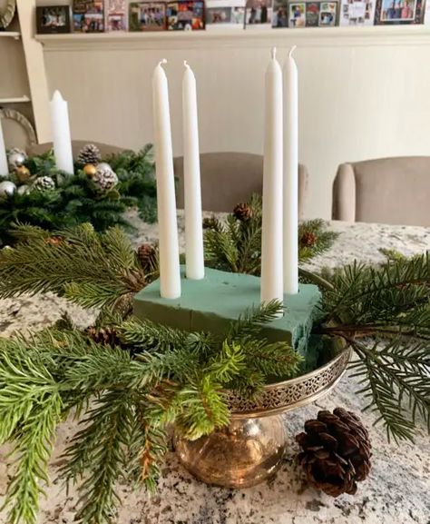 Looking for ways to make an Advent wreath? Learn how to make a beautiful advent wreath in 7 easy steps. #adventwreath #adventwreathideas #adventwreathdiy #adventwreathideashomemade #adventwreathideasdiy #adventwreathcraft Advent Pillar Candles, Advent Candle Arrangements, Christmas Wreath Candles, German Advent Wreath Diy, Christmas Candle Wreath, Catholic Advent Wreath Ideas, Diy Advent Wreath Candle Holders, Simple Advent Wreath, Advent Wreath Ideas Diy