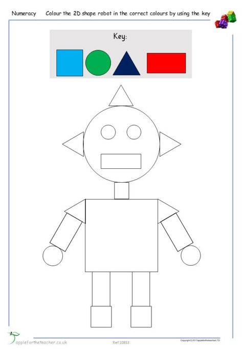 Robot Shapes Preschool, Shape Robots Preschool, Robot Template, Shape Robot, Robot Worksheets, Robots Preschool, Colouring Worksheet, Robot Activity, Learning Numbers Preschool