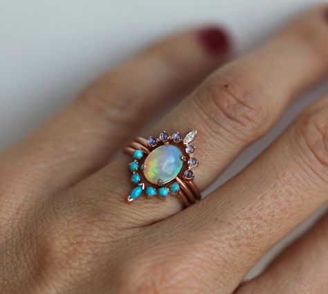 Ocean Engagement Ring Set Solitaire Fire Opal with Moonstone | Etsy Ocean Ring, Tiffany Jewelry, Engagement Ring Set, Diy Schmuck, Ring Vintage, Bridal Sets, Diamond Wedding Bands, Custom Rings, Engagement Ring Settings