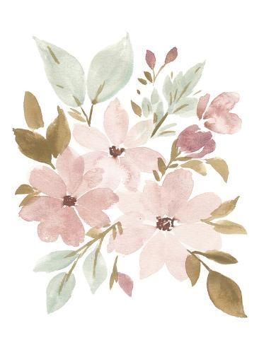 size: 12x9in Art Print: Pink and Sage Flowers II by Amanda Cook : Blush And Sage Aesthetic, Pink Posters For Room Aesthetic, Ipad Makeover, Pink And Green Watercolor, Sage Flowers, Cook Art, Printable Wall Art Bedroom, Nice Tattoos, Gorgeous Animals