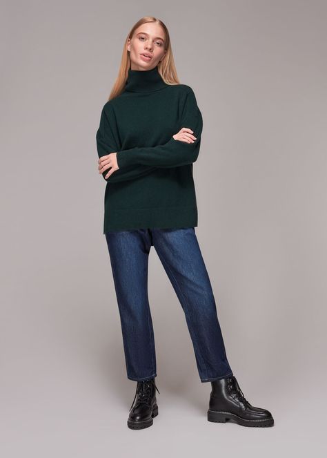 Buy Dark Green Cashmere Roll Neck Jumper | WHISTLES from whistles.com. Green Turtleneck, Green Jumpers, Jumper Style, Roll Neck Jumpers, Cashmere Jumper, The Grey, Cashmere Wool, Roll Neck, Jumpers For Women