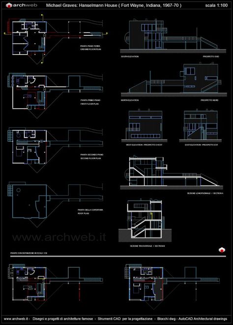 Hanselmann House dwg Hanselmann House, Michael Graves, House Work, Fort Wayne Indiana, Renzo Piano, Architecture Design Concept, Fort Wayne, Presentation Board, Autocad