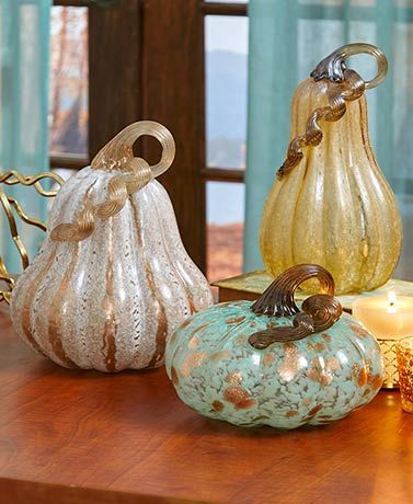 Art Glass Pumpkin, Art Pumpkin, Fall Table Centerpieces, Dekor Diy, Autumn Display, Happy Pictures, Lakeside Collection, Pumpkin Decor, Pumpkin Lights