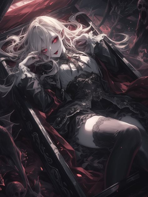 Vampire Anime Female, Female Demon Art, Anime Vampire Female, Vampire Female, Dark Evil, Vampire Girls, Demon Art, Gothic Anime, Dark Art Illustrations