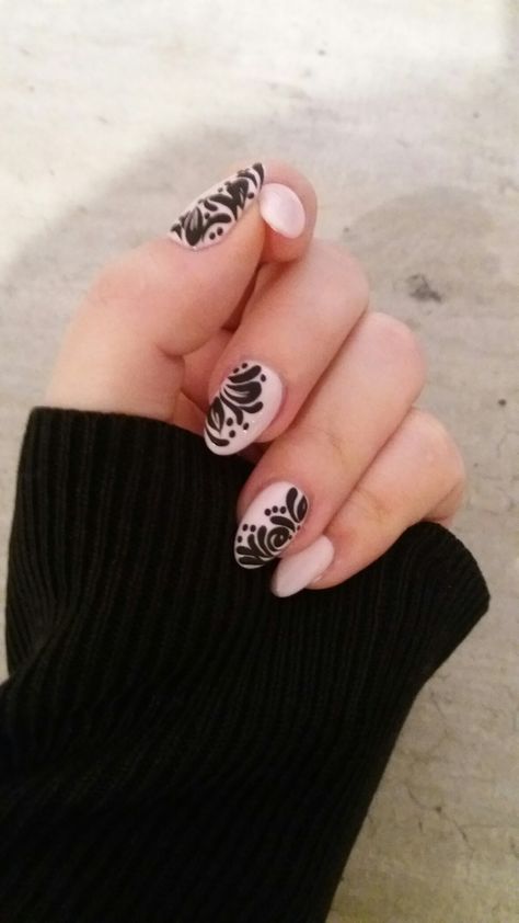 Light Pink Nails With Black Design, Pink Nails With Black Design, Nails With Black Design, Nails With Black, Light Pink Nails, What Makes You Beautiful, French Manicure, Black Matte, Black Nails