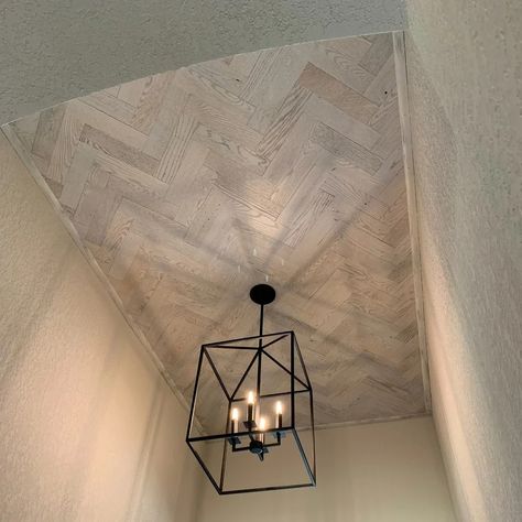 TimberChic 3" x 12" Herringbone Wooden Wall Planks - Peel and Stick Application 10sq/ft & Reviews | Wayfair Herringbone Ceiling, Herringbone Wood Wall, Herringbone Accent Wall, Exposed Wood Ceilings, Wood Wall Planks, Hardwood Wall, Company Ideas, Staircase Landing, Accent Ceiling