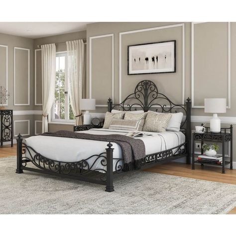 Picture of Appenzell Antique 3 Piece Black Wrought Iron Bedroom Set Black Wrought Iron Bed, Wrought Iron Bedroom, Antique Style Bedroom, Wrought Iron Headboard, Wrought Iron Bed Frames, Iron Headboard, Handcrafted Bed, Wrought Iron Bed, Wrought Iron Furniture