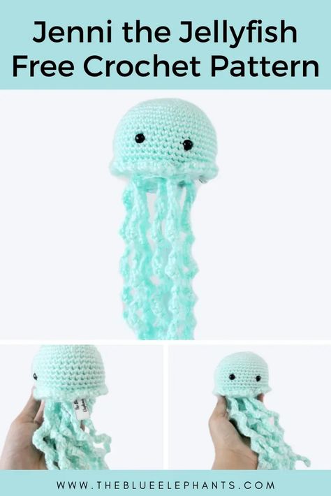 Very Beginner Crochet Projects, Free Jellyfish Crochet Pattern, Jellyfish Crochet Pattern, Jellyfish Pattern, Crochet Jellyfish, Octopus Crochet Pattern, Crocheted Jellyfish, Crochet Unique, Confection Au Crochet