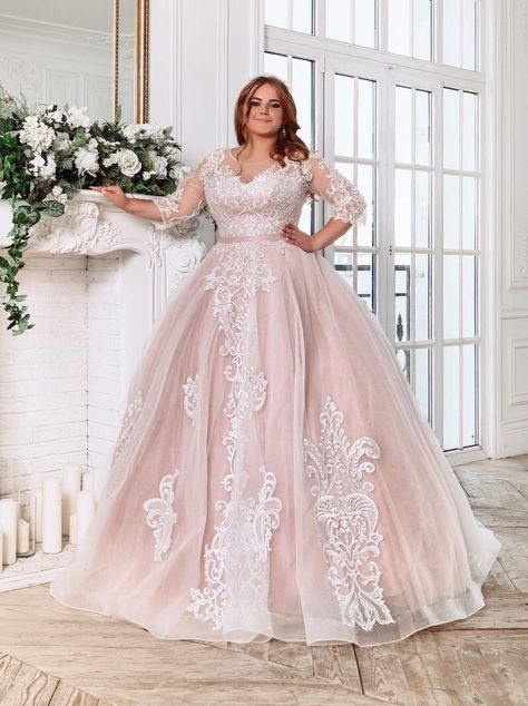 Gorgeous Plus Size Wedding Dress ALL SIZES Beautiful Lace - Etsy UK Rose Gold Plus Size Wedding Dress, Pink Wedding Dress Curvy, Plus Size Brides Bohemian, Wedding Dresses Older Women Over 50 Plus Size, Big Sleeve Wedding Dress Plus Size, Color Wedding Dress Plus Size, Plus Size Wedding Dresses Blush Pink, Davids Bridal Wedding Dresses Plus Size, Plus Size Wedding Ballgown