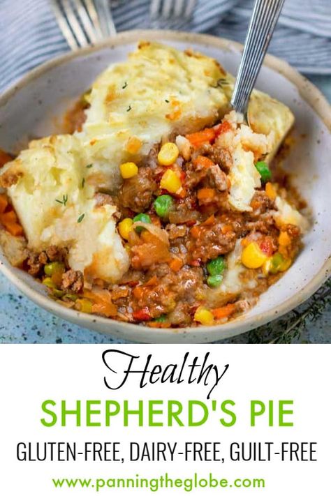 This healthy Shepherd's Pie recipe is healthy and super flavorful! Filled with ground lamb (or beef), onions, garlic, herbs, and fluffy olive oil mashed potatoes. Comfort food without guilt! Gluten free and dairy free. #ShepherdsPie #StPatricksDay #IrishFood #lambRecipe #beef #MashedPotatoes #dinner #casserole Olive Oil Mashed Potatoes, Gluten Free Dairy Free Dinner, Shepherd's Pie Recipe, Dairy Free Recipes Dinner, Dairy Free Dinner, Shepherds Pie Recipe, Ground Lamb, Gluten Free Recipes For Dinner, Shepherd's Pie