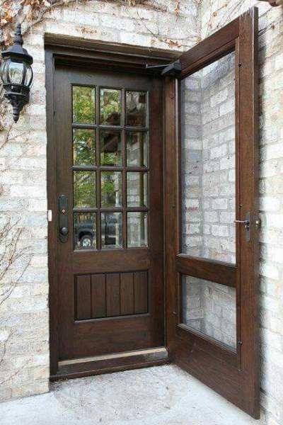 Front Door Entrance Decor, Door Entrance Decor, Front Door With Screen, Walnut Doors, Farmhouse Front Door, Front Door Entrance, Farmhouse Front, Front Door Design, House Doors