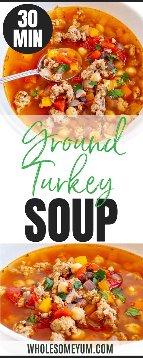 Ground Turkey Bean Soup, Turkey Tomato Soup, Low Carb Turkey Soup Recipes, Ground Turkey Soup Healthy, Heart Healthy Soup Recipes, Ground Turkey Recipes Paleo, Ground Turkey Soup Recipes, Chicken Broth Recipes Soup, Heart Healthy Soup