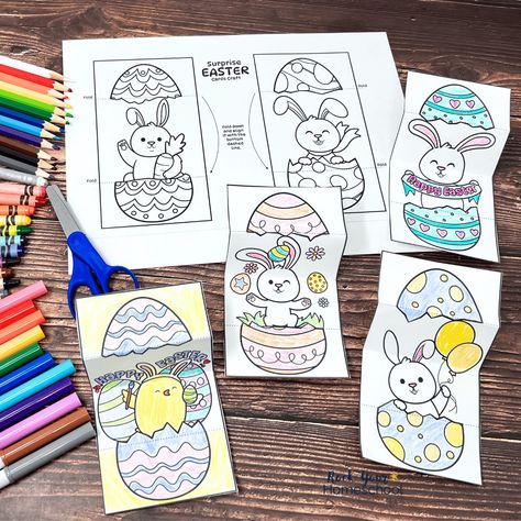 These Easter egg cards for kids are excellent ways to celebrate the holiday. With 12 cute styles (plus bonus blank template), your children will have a bunch of fun coloring and customizing these free printable cards that are full of surprises. Get creative ideas for enjoying and your free set today! Easter Activities Printables Free, Printable Easter Cards, Easter Cards For Kids, Easter Homeschool, Easter Egg Printable, Printable Easter Activities, Happy Easter Banner, Egg Card, Kids Craft Supplies