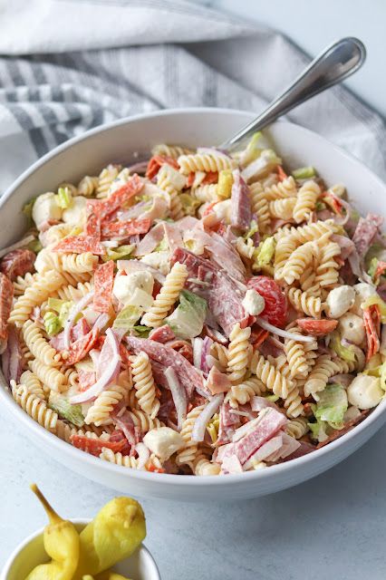 Italian Grinder Pasta Salad — Rosemary Whisk Jersey Mikes Pasta Salad, Grinder Pasta Salad Recipes, Italian Sub Pasta Salad, Lettuce Pasta Salad, Italian Grinder Pasta Salad, Grinder Pasta Salad, Italian Grinder Salad, Italian Grinder, Grinder Salad