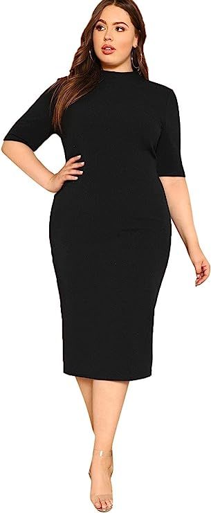 Floerns Women's Short Sleeve Plus Size Solid Bodycon Business Pencil Dress Women Office Outfits, Interview Dress, Plus Size Long Dresses, Black Pencil Dress, Midi Pencil Dress, Women Bodycon Dress, Business Dresses, Slim Dresses, Style Boho