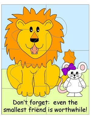 The Lion and the Mouse Printable Jigsaw Puzzles Preschool Mouse, Lion And Mouse, The Lion And The Mouse, Fairy Tale Activities, Animal Activities For Kids, Lion And The Mouse, Mouse Drawing, Mouse Crafts, Aesops Fables