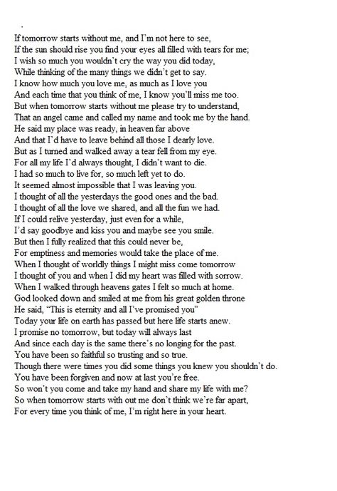 Bad Mom Poems, When Tomorrow Comes Without Me Poem, If Tomorrow Starts Without Me, Eh Poems, Poems Deep, Meaningful Poems, Sympathy Quotes, Meant To Be Quotes, Short Poems