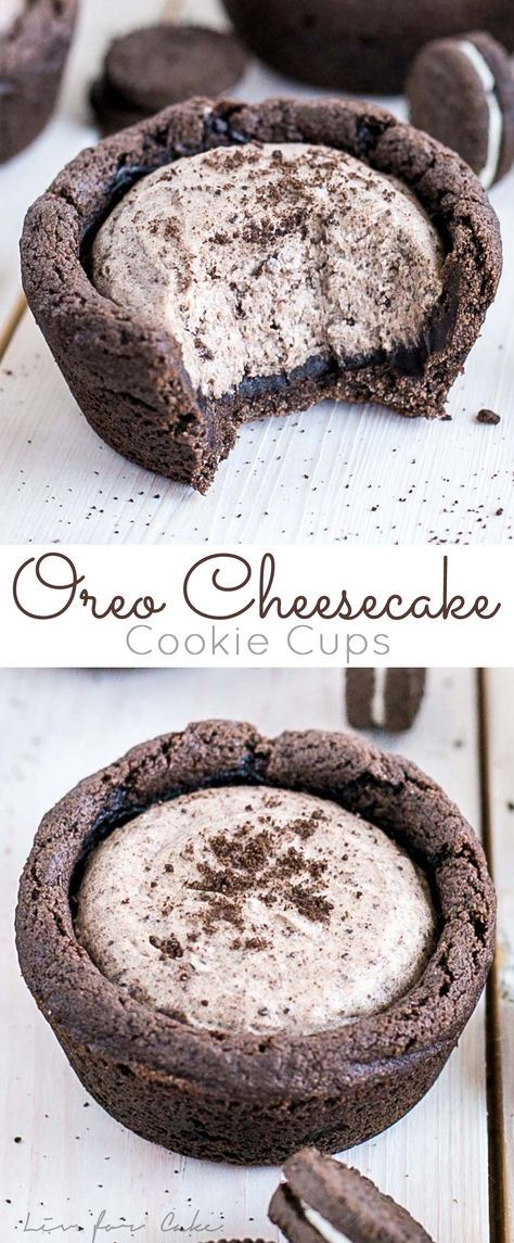 These easy Oreo Cheesecake Cookie Cups are the perfect treat for the Oreo lover in your life! | livforcake.com Easy Oreo Cheesecake, Cheesecake Cookie Cups, Biscotti Cheesecake, Cheesecake Cookie, Oreo Cheesecake Cookies, Oreo Desserts, Cheesecake Oreo, Resepi Biskut, Oreo Recipes