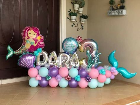 Mermaid Balloon Display, Mermaid Balloon Bouquet, Ariel Birthday Party, Mermaid Birthday Decorations, 2nd Birthday Party For Girl, Mermaid Balloons, Mermaid Birthday Party Decorations, Shark Themed Birthday Party, Mermaid Theme Birthday Party